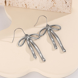 Нержавеющая Сталь Цвет Из нержавеющей стали Bowknot 304 болтаться серьги, цвет нержавеющей стали, 45 мм