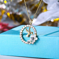 Золотой Кольцо с птицей и цветком сплав кристалл горный хрусталь подвеска ожерелье для женщин, золотые, 17.72 дюйм (45 см)