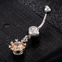 Orange Piercing-Schmuck, umweltfreundlicher kubischer Zirkiona-Nabelring aus Messing, Bauchringe, mit chirurgischem Edelstahlstab, Blume mit Träne, orange, 38x11 mm, Stange: 15 Spurweite(1.5mm), Stangenlänge: 3/8"(10mm)