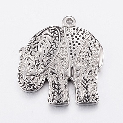 Edelstahl Farbe Anlaufgeschützt 304 Anhänger aus Edelstahl, Elefant, Edelstahl Farbe, 27x25x4 mm, Bohrung: 2 mm