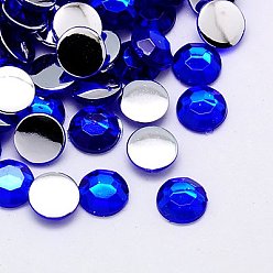Azul Medio Cabujones acrílicos de imitación taiwán acrílico espalda plana, facetados, media vuelta / cúpula, azul medio, 10x3 mm, sobre 2000 unidades / bolsa