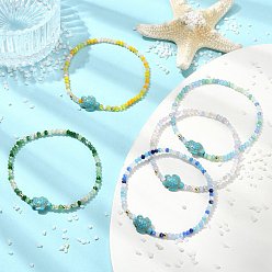 (52) Непрозрачная лаванда Браслеты из стеклянных бусин и окрашенных синтетических бирюзовых бусин в форме абакуса, эластичные, для женщин., черепаха, разноцветные, внутренний диаметр: 2.32 дюйм (5.9 см)