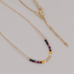 Бледно-фиолетовый Красный Богемные цепочки из стеклянных бусин и латуни в стиле «бостонское плетение» для женщин, элегантные украшения на каждый день., золотые, бледно-фиолетовый красный, 16.54 дюйм (42 см)