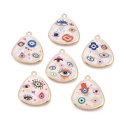 (52) Непрозрачная лаванда Печатные эмали подвески сплава, Треугольные амулеты и обереги от сглаза, стойки покрытие, без кадмия и без свинца и без никеля, золотые, разноцветные, 30.5x27.5x3 мм, отверстие : 2.3 мм