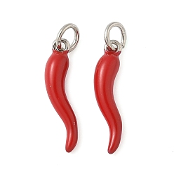 Платина Латунь эмаль подвески, рог изобилия / итальянский рог корничелло амулеты, с целью перехода в кольце, без свинца и без кадмия, долговечный, стойки покрытие, платина, платина, 18x4.5x5 мм, отверстие : 3.4 мм