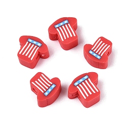 Red Independence Day Handmade Polymer Clay Beads, Telephone with National Flag, Red, 8.5~10.5x8~9x4.5mm, Hole: 2mm