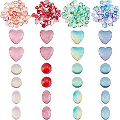 Mixed Color 180Pcs 12 Style Transparent Glass Cabochons, Oval & Heart & Half Round, Mixed Color, 6~8x5~8x3mm, 15pcs/color