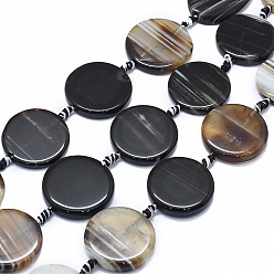 Черный Натуральный полосатый агат / полосатые агатовые бусы, окрашенная и подогревом, плоско-круглые, чёрные, 28~30x5~7 мм, отверстие : 2.5 мм, около 10 шт / нитка, 14.5 дюйм ~ 14.9 дюйм (37~38 см)