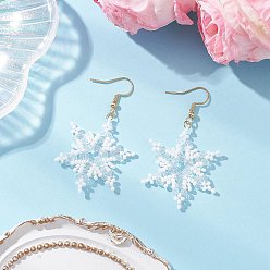 Белый 304 серьги-подвески в форме снежинок из стеклянных бусин из нержавеющей стали, золотые, белые, 56x33 мм