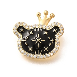 Черный Подвески из латуни с микропаве из циркония, нести прелести, с эмалью, реальный 18 k позолоченный, стойки покрытие, без свинца и без кадмия, чёрные, 17.5x18x2.5 мм, отверстие : 2.5x2 мм