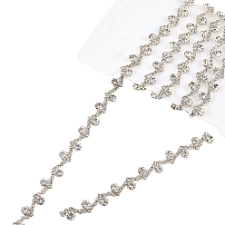 Серебро Цепочки из стеклянных стразов в форме буквы S и железных чашек, серебряные, 9x4.6 мм, около 1ярд(90~94см)/шт.