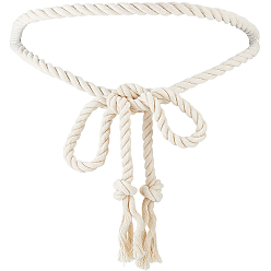 Floral Blanca 1 1 unidad de cintas para atar y anudar la cintura, hechas a mano con cuerda de algodón y lino, Cinturones de cadena sin hebilla para mujer, vestidos camiseros y abrigos, Con 1bolsas de regalo de organza con cordón, blanco floral, 2480x15 mm