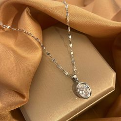 Платина Ожерелья с подвесками из латуни с прозрачными кубическими цирконами, овальные, платина, 15.55 дюйм (39.5 см)