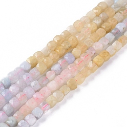 Морганит Природные морганит нитей бисера, граненые, кубические, 3.5~4x3.5~4x3.5~4 мм, отверстие : 0.6 мм, около 97~104 шт / нитка, 15.35 дюйм ~ 15.55 дюйм (39~39.5 см)