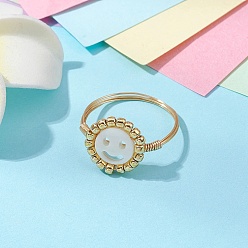 Золотой Кольца для женщин с изображением улыбающегося лица из натуральных пресноводных ракушек, кольца из медной проволоки, золотые, внутренний диаметр: 18 мм