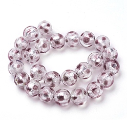 Rosy Brown Handmade Silver Foil Lampwork Beads Strands, Round, Polka Dot Pattern, Rosy Brown, 12mm, Hole: 1mm, 25pcs/strand, 11.2 inch