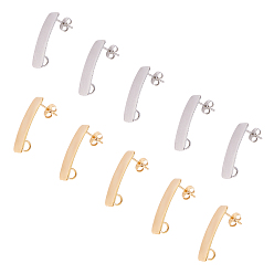 Golden & Stainless Steel Color 304 Stainless Steel Stud Earring Findings, with Loop, Curved, Rectangle, Golden & Stainless Steel Color, 26x10mm, Hole: 2mm, Pin: 0.8mm, 2 colors, 10pcs/color, 20pcs/box
