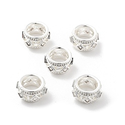 Серебро Латунь микропаве прозрачный кубический цирконий европейский бисер, долговечный, стойки покрытие, ромб, серебряные, 10.5x5.5 мм, отверстие : 6.5 мм