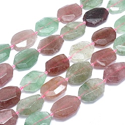 Erdbeer-Quarz Natürlichen Erdbeere Quarzperlen Stränge, facettiert, ellipsenförmige, 15~28x12~21x5~9 mm, Bohrung: 0.6~1.6 mm, ca. 14~20 Stk. / Strang, 14.7 Zoll ~ 15.7 Zoll (37.5~40 cm)