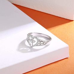 Платина 925 Кольца из стерлингового серебра с микропаве из кубических цирконий, сердце с крестом, платина, размер США 8 (18.1 мм)