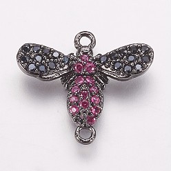 Темно-Розовый Коннекторы, латунь, кубический цирконий, Пчелы, темно-розовыми, 14x16.5x3 мм, отверстие : 1 мм
