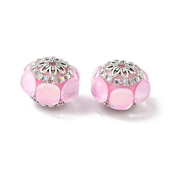 Pink Акриловые бусины-рондели со стразами, со сплавом и стеклом, для ручек с бусинами, брелки и украшения, старинное серебро и серебро, розовые, 21.5x20x15 мм, отверстие : 2 мм