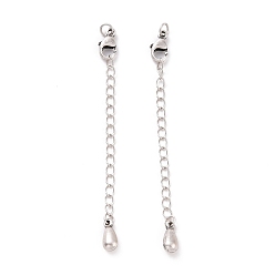 Antique Silver 925 Sterling Silver Chain Extenders, with Lobster Claw Clasps & Charms, Teardrop, Antique Silver, 65x2.5mm, Hole: 2.4mm