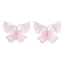 Pink Pendentifs en plastique transparent, charmes de papillon, de couleur plaquée ab , rose, 33.5~36x39~40x10~11.5mm, Trou: 7.5~9.5x2.5~3mm, environ335 pcs / 500 g