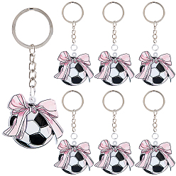 Pink Сделай сам наборы для ключей, В комплект входят 12шт. акриловых подвесок с печатью., футбольный мяч с бантиком, В комплекте: 12 железное кольцо для ключей и 304 соединительные кольца из нержавеющей стали., розовые