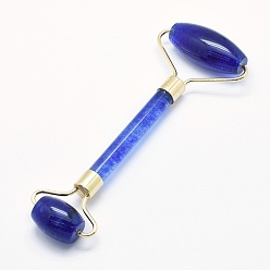 Mixed Stone Natural & Synthetic Mixed Stone Brass Face Massager, Facial Rollers, Mixed Color, 142~150x54~58x19~22mm