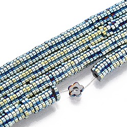 Зеленое Покрытие Гальванические нити из синтетических немагнитных гематитовых бусин, вакуумное покрытие pvd, цветок, зеленый покрытием, 3.9x3.9x1 мм, отверстие : 1 мм, около 422~426 шт / нитка, 15.67~16.38'' (39.8~41.6 см)