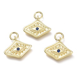 Полуночно-синий Латунные микро проложить кубического циркония подвески, с прыжковых колец, алмаз со сглазом, реальный 18 k позолоченный, темно-синий, 13x15x2 мм, отверстие : 3.6 мм