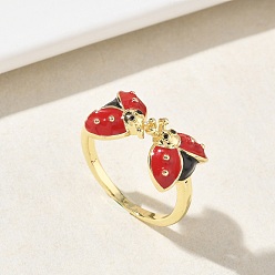 Настоящее золото 18K Кольца латуни пальца, божья коровка, с эмалью, долговечный, без кадмия и без свинца, стойки покрытие, реальный 18 k позолоченный, 9.5 мм, размер США 6 (16.5 мм)