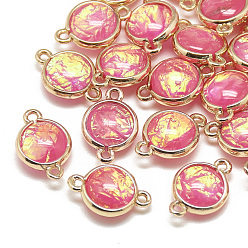 Светло-Коралловый Соединители из смолы, с фурнитурой латунной золотого тона, без никеля , плоско-круглые, свет коралловый, 16x10x5 мм, отверстие : 1.8 мм
