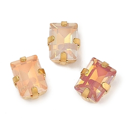 Золотой Латунные стеклянные стразы пришивные стразы, граненые, прямоугольные, золотые, 8x7x5.5 мм, отверстие : 1 мм