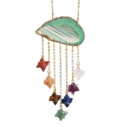 Бледно-бирюзовый Подвески из кусочков натурального агата, с гексаграммой/сердцем из смешанных драгоценных камней, бледные бирюзовая, 210 мм