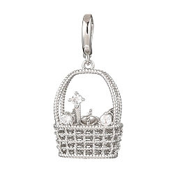 Платина Латунный микро-паве кубический цирконий, корзина, за половину пробурено бисера, стойки покрытие, долговечный, платина, 32 мм, штифты : 0.6 мм