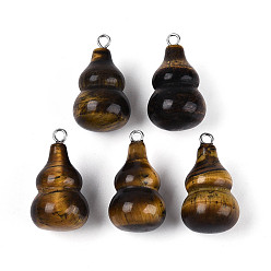 Тигровый глаз Природных тигровый глаз подвески, тыквенные прелести, с 201 петлями из нержавеющей стали, цвет нержавеющей стали, 24x13.5~14 мм, отверстие : 1.8 мм