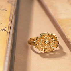 Цветок Латунные регулируемые кольца для женщин, золотые, цветок, внутренний диаметр: регулируемый