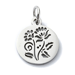 Нержавеющая Сталь Цвет Не тускнеющие 304 подвески из нержавеющей стали, с целью перехода в кольце, лазерная резка, плоский круглый с цветными чарами, цвет нержавеющей стали, 14x12x1 мм, отверстие : 3 мм