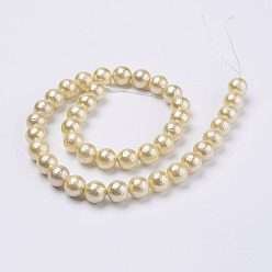 Wheat Wrinkle Textured Shell Pearl Beads Strands, Round, Wheat, 6mm, Hole: 1mm, about 68pcs/strand, 15.6 inch(39.5cm)