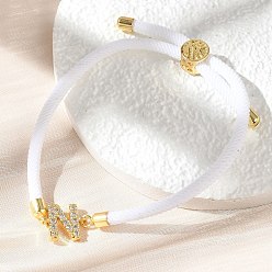 Letter N Регулируемые браслеты из нейлона, латунные микропаве кубические цирконии буквы подвески ювелирные изделия для женщин мужчин, стойки покрытие, долговечный, Письмо N, 1/8 дюйм (0.3 см), внутренний диаметр: 2-5/8 дюйм (6.6 см)