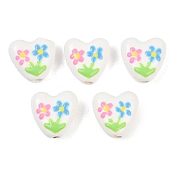 Цветок Фарфоровые бусины ручной работы, сердце, яркие глазированный фарфор, цветок, 14~15x14~15x7~8 мм, отверстие : 3 мм