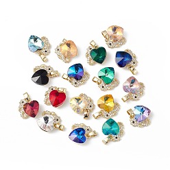 Mixed Color Real 18K Gold Plated Rack Plating Brass Micro Pave Cubic Zirconia Pendants, with Glass, Long-Lasting Plated, Cadmium Free & Lead Free, Sea Horse with Heart, Mixed Color, 16.5x15.5x8mm, Hole: 5x3mm