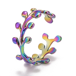 Rainbow Color Ионное покрытие радужного цвета (ip) 304 открытое манжетное кольцо из нержавеющей стали для женщин, размер США 7 1/4 (17.5 мм)