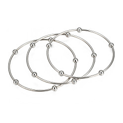 Нержавеющая Сталь Цвет Устойчивые к потускнению 201 наборы браслетов из нержавеющей стали, с круглых бусин, цвет нержавеющей стали, 68 мм, о 3 шт / комплект