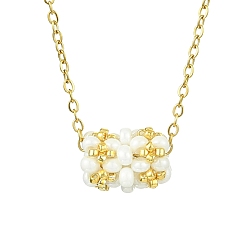 Белый Плетеные ожерелья с подвеской в виде колонны из стеклянных бусин, 304 ожерелья-цепочки из нержавеющей стали для женщин, белые, 17.80 дюйм (45.2 см)