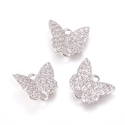 Platinum Brass Micro Pave Cubic Zirconia Links, Butterfly, Clear, Platinum, 8x10x2.5mm, Hole: 1.2mm and 1mm