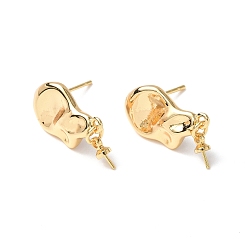 Real 18K Gold Plated Brass Stud Earring Findings, with Cup Peg Bails and 925 Sterling Silver Pins, Nuggets, Real 18K Gold Plated, 24x10.5mm, Pin: 0.8mm
