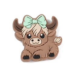 Аквамарин Фокальные бусины из пищевого силикона, крупный рогатый скот, аквамарин, 29x29x9.5 мм, отверстие : 3 мм